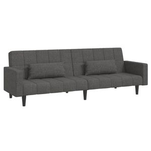 vidaXL Sof&aacute;-cama 2 lugares com duas almofadas tecido cinzento-escuro