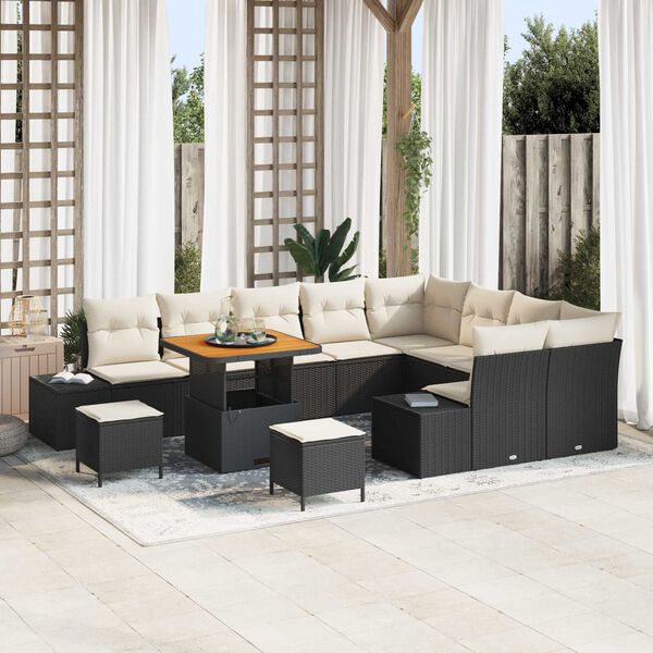 vidaXL Conjunto de Sof&aacute; de Jardim 12 pcs Preto Rattan Sint&eacute;tico