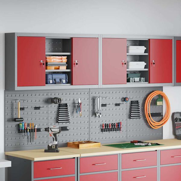 vidaXL Conjunto de Arm&aacute;rio de Ferramentas e Pegboard 4 pcs Vermelho