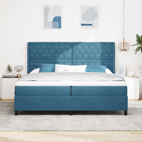 vidaXL Cama Box com colch&atilde;o com cabeceira Azul 200 x 200 cm Veludo