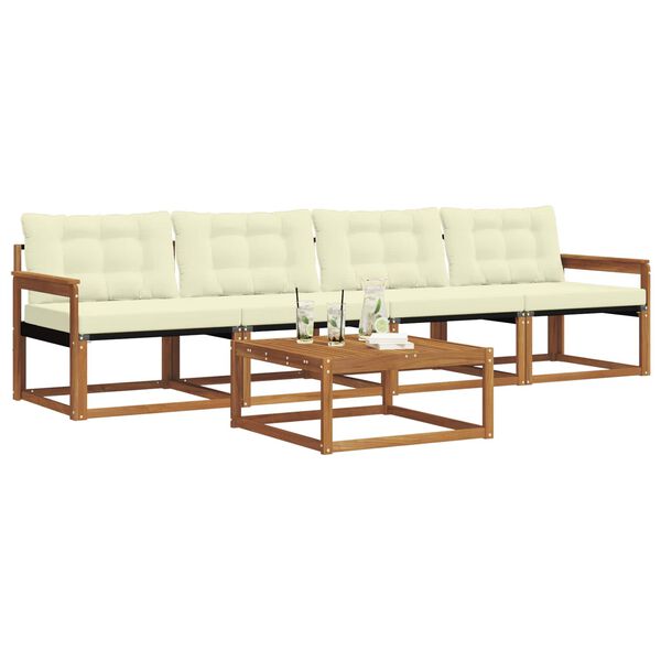 vidaXL Conjunto de Sof&aacute;s para Exterior 5 pcs Natural e Creme