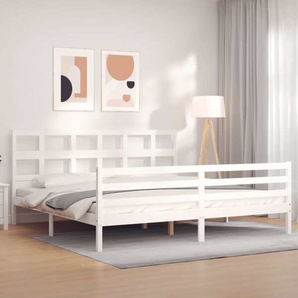 vidaXL Estrutura cama Super King Size c/ cabeceira madeira branco