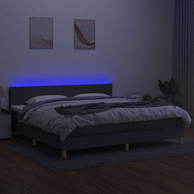 vidaXL Cama box spring c/ colchão e LED 200x200 cm tecido cinza-escuro