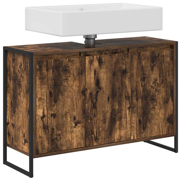 vidaXL Arm&aacute;rio de Banheiro com porta Carvalho Fum&ecirc; 90 x 30 x 60 cm