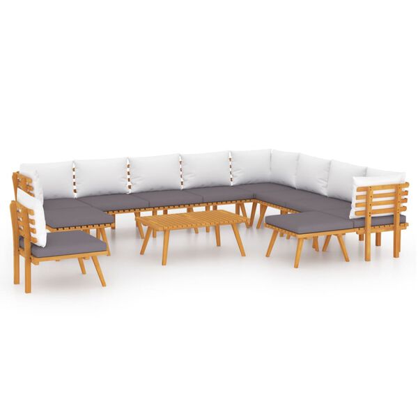 vidaXL 12 pcs conjunto lounge de jardim com almofadões acácia maciça