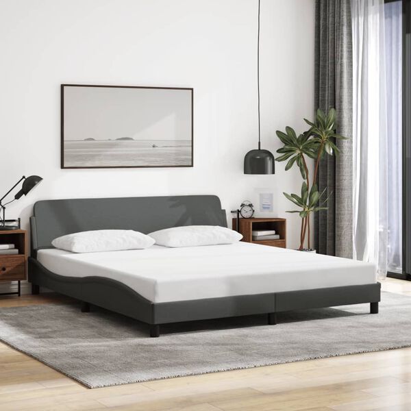 vidaXL Estrutura de cama Dover 160x200 cm tecido cinzento-escuro