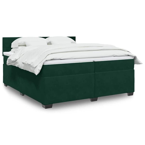 vidaXL Cama com molas/colch&atilde;o 200x200 cm veludo verde-escuro