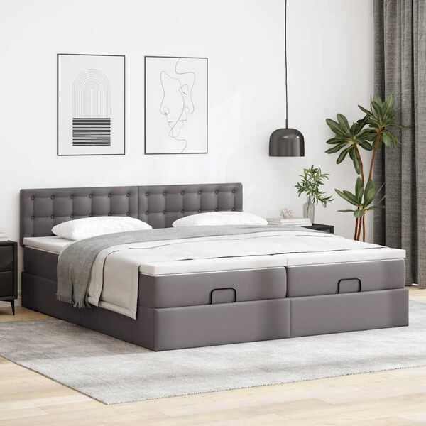 vidaXL Cama otomana com colch&otilde;es & LEDs 160x200 cm couro artificial