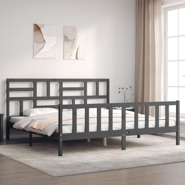 vidaXL Estrutura de cama com cabeceira 200x200 cm madeira maci&ccedil;a cinza