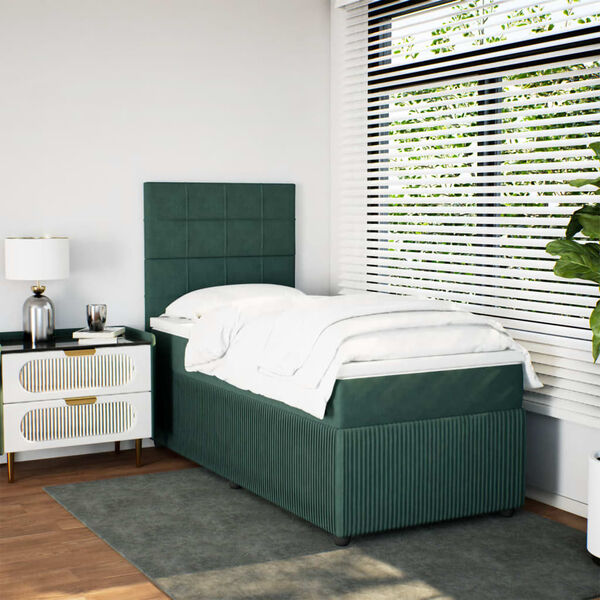 vidaXL Cama com molas/colch&atilde;o 80x200 cm veludo verde-escuro