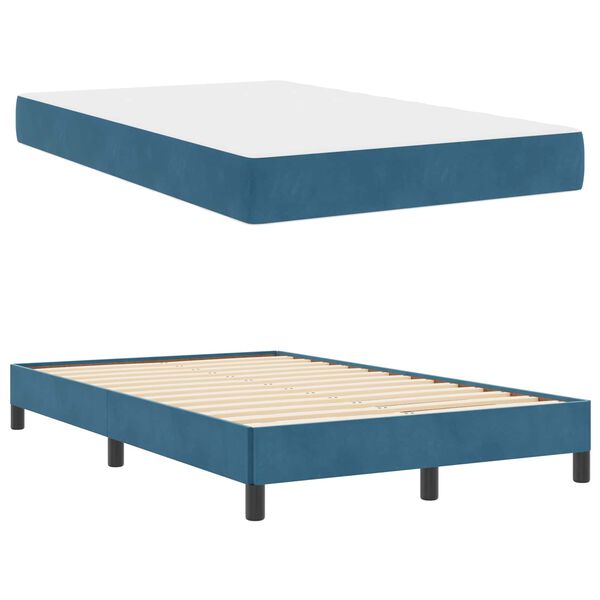 vidaXL Cama Box com colch&atilde;o Azul Escuro 120 x 210 cm tecido
