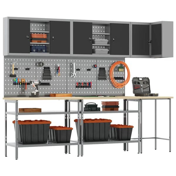 vidaXL Conjunto de Arm&aacute;rios de Trabalho Manual 10 pcs Preto e Cinza