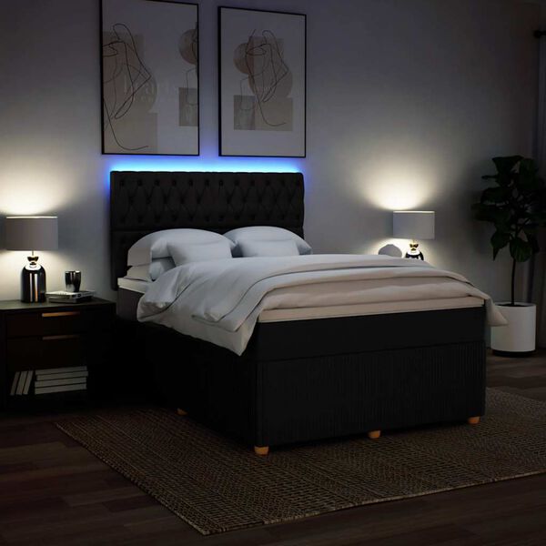 vidaXL Cama com molas/colch&atilde;o 140x200 cm tecido preto