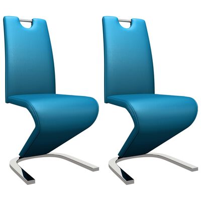 vidaXL Cadeiras de jantar ziguezague 2 pcs couro artificial azul