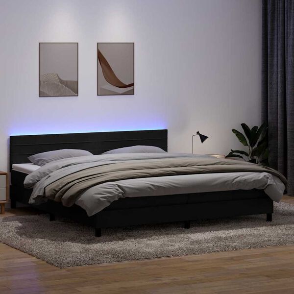 vidaXL Cama box spring c/ colch&atilde;o e LED 180x210 cm veludo preto