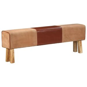 vidaXL Boque de gin&aacute;sio 160 cm couro genu&iacute;no castanho/ac&aacute;cia maci&ccedil;a