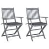 vidaXL Cadeiras exterior dobr&aacute;veis c/ almofad&otilde;es 2 pcs ac&aacute;cia maci&ccedil;a