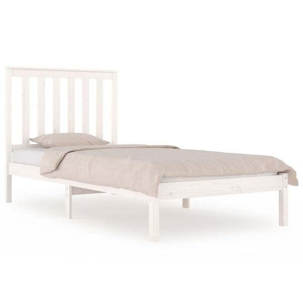 vidaXL Estrutura de cama pequena solteiro 75x190cm pinho maciço branco