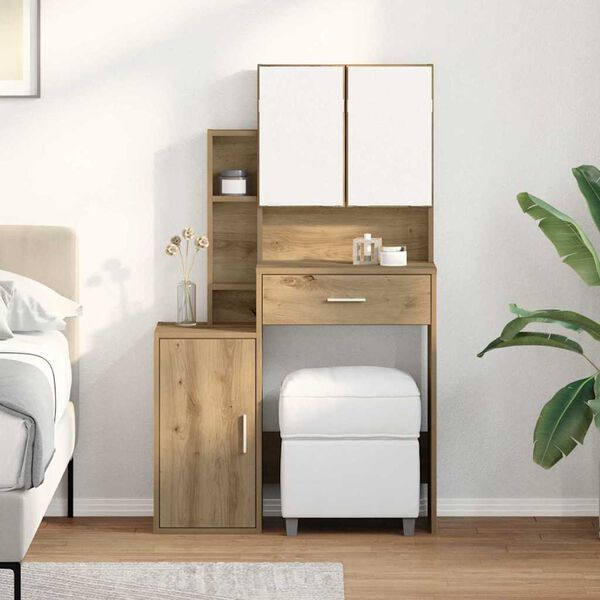 vidaXL Mesa de vestir com gaveta Carvalho Artesanal 80 x 35 x 132 cm