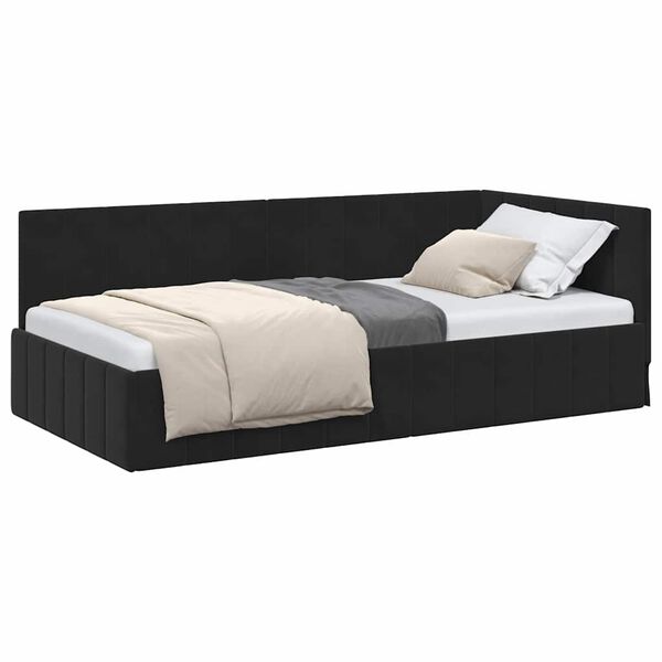 vidaXL Estrutura de Cama de Canto Preto 90 cm x 190 cm Veludo