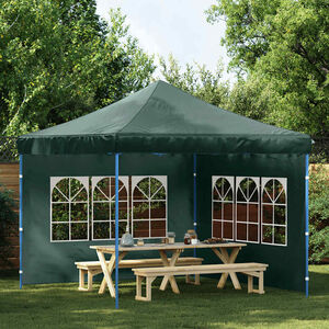 vidaXL Parede lateral com janela p/ tenda de festas 2 pcs PE verde