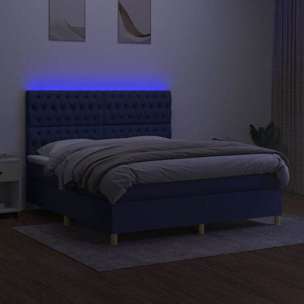 vidaXL Cama box spring c/ colch&atilde;o e LED 160x200 cm tecido azul
