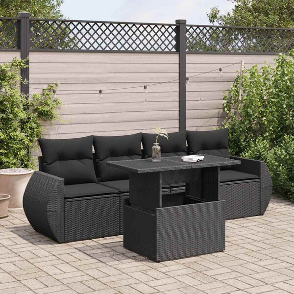 vidaXL 5 pcs conjunto sof&aacute;s de jardim com almofad&otilde;es vime PE preto