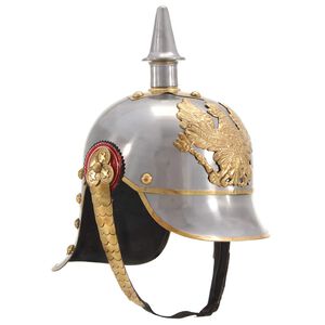 vidaXL Capacete soldado alem&atilde;o prussiano r&eacute;plica LARP a&ccedil;o prateado