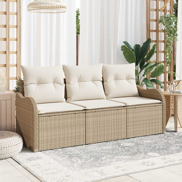 vidaXL Conjunto de Sof&aacute; de Jardim 3 pcs Bege Rattan Sint&eacute;tico