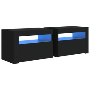 vidaXL Mesas cabeceira c/ luzes LED 2 pcs 60x35x40 cm preto