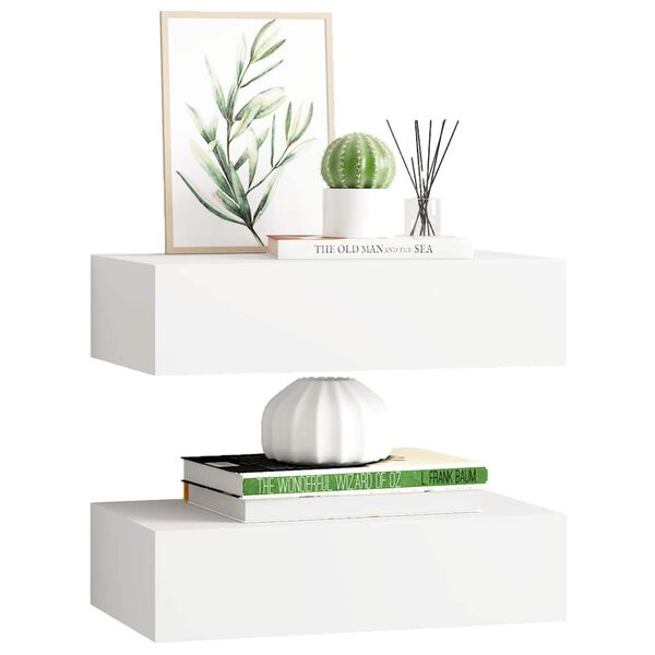 vidaXL Prateleiras de parede com gavetas 2pcs MDF 40x23,5x10 cm branco