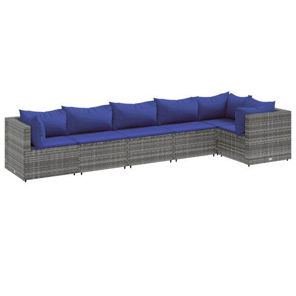 vidaXL 6 pcs conjunto lounge de jardim c/ almofadões vime PE cinzento