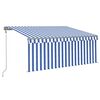 vidaXL Toldo autom. c/ estore/LED/sensor vento 3,5x2,5m azul/branco