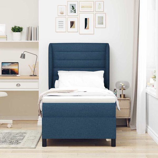vidaXL Cama Box com colch&atilde;o com cabeceira Azul 80 x 200 cm tecido
