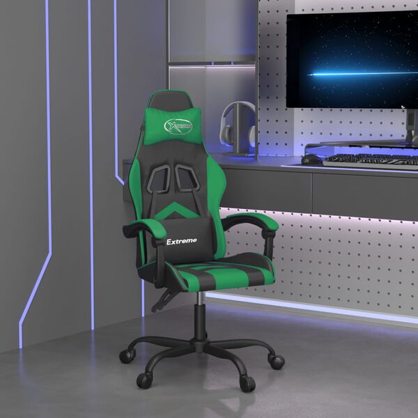 vidaXL Cadeira gaming giratória couro artificial preto e verde