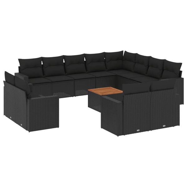 vidaXL 13 pcs conjunto de sof&aacute;s de jardim com almofad&otilde;es vime PE preto