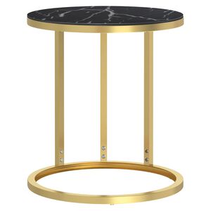 vidaXL Mesa de apoio 45 cm dourada e vidro temperado preto m&aacute;rmore