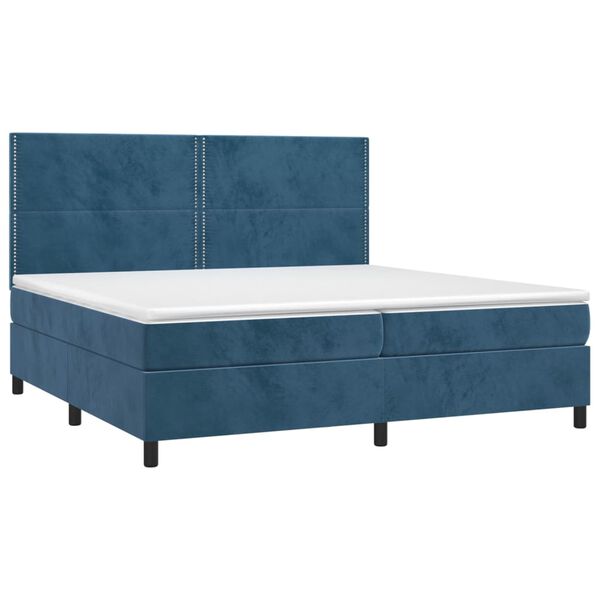 vidaXL Cama com molas/colch&atilde;o 200x200 cm veludo azul-escuro