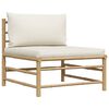 vidaXL 3 pcs conj. lounge p/ jardim em bambu c/ almofad&otilde;es branco nata