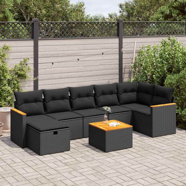 vidaXL 8 pcs conjunto sof&aacute;s de jardim com almofad&otilde;es vime PE preto