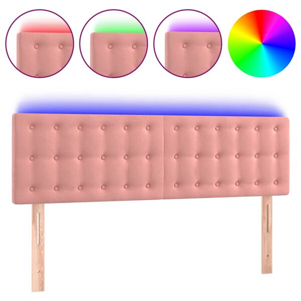 vidaXL Cabeceira de cama c/ luzes LED veludo 144x5x78/88 cm rosa