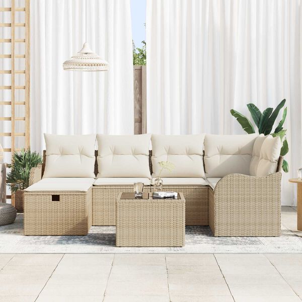 vidaXL Conjunto de Sofá de Jardim 7 pcs Bege Rattan Sintético
