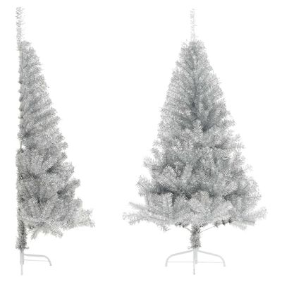 vidaXL Meia árvore de Natal artificial com suporte 150 cm PET prateado