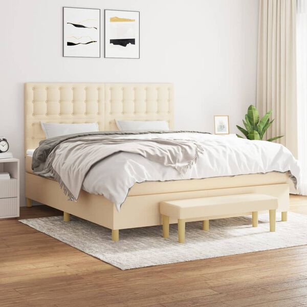 vidaXL Cama com molas/colch&atilde;o 160x200 cm tecido cor creme