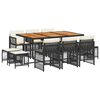 vidaXL 11 pcs conjunto de jantar p/ jardim c/ almofad&otilde;es vime PE preto