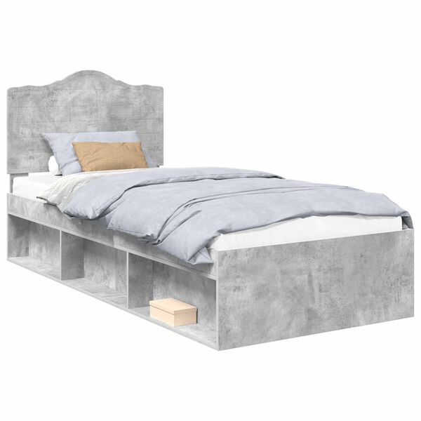 vidaXL Estrutura da Cama com cabeceira Cinza Concreto 90 x 190 cm