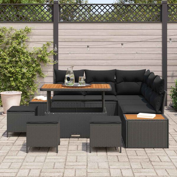 vidaXL Conjunto de Sof&aacute; de Jardim 9 pcs Preto vime PE
