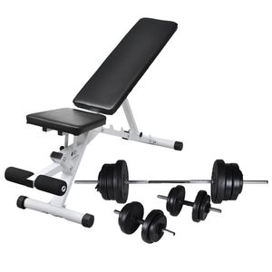 vidaXL Banco muscula&ccedil;&atilde;o c/ conjunto de barras e halteres 60,5 kg