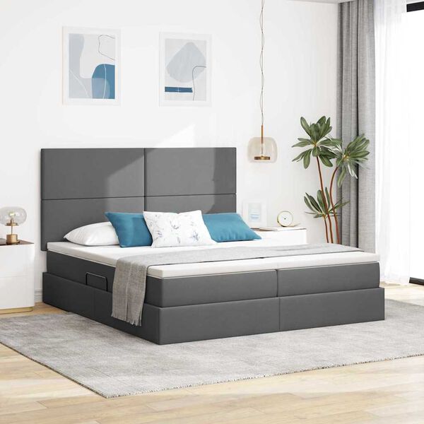 vidaXL Cama com luzes de tira LED Cinza Escuro 180 x 200 cm tecido