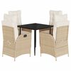 vidaXL 5 pcs conjunto de jantar p/ jardim com almofad&otilde;es vime PE bege